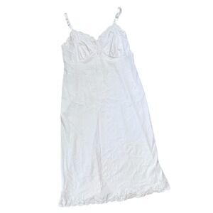 Shadowline Full Slip Vintage 38 MS White Nylon Lace Trim Lingerie Made in USA